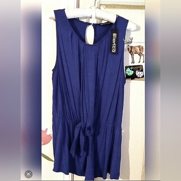 BIANCA Nygard🦋 Rare Blue Rayon Sleeveless Blouse with Unique Long Pleated Tie - Picture 10 of 11